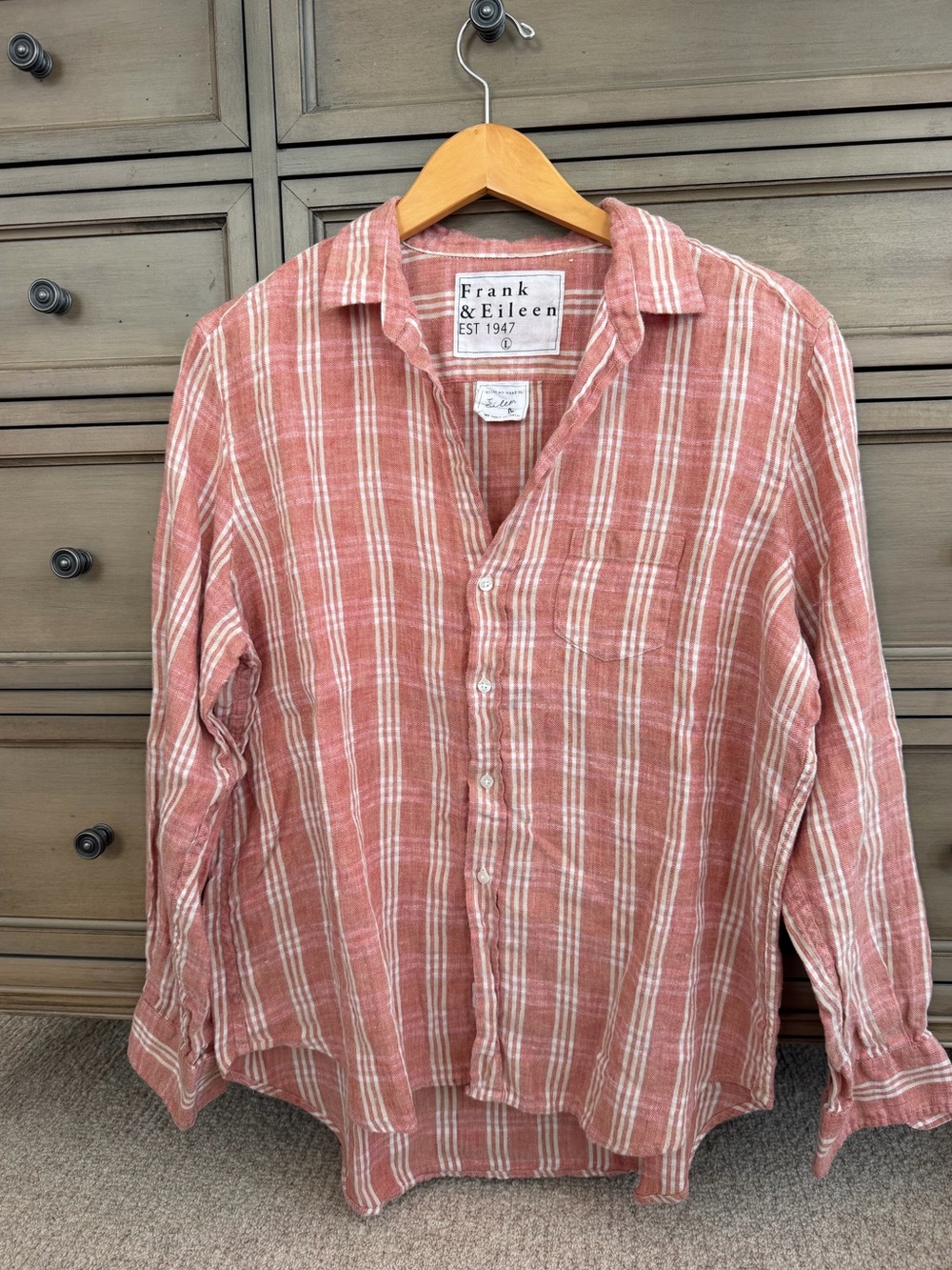 Frank & Eileen Coral Plaid Linen Shirt